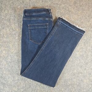 J. Jill Jeans Denim Size 14 Dark Wash Blue Modern Slim Bootcut Stretch Raw Hem
